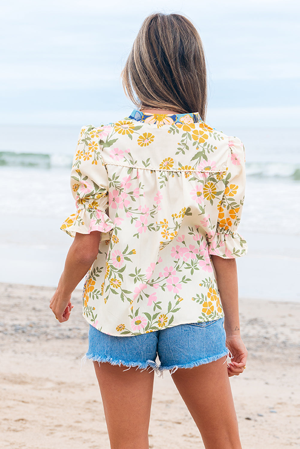 Multicolour Crochet V Neck Half Sleeve Boho Floral Blouse Dear-Lover Dropshipping