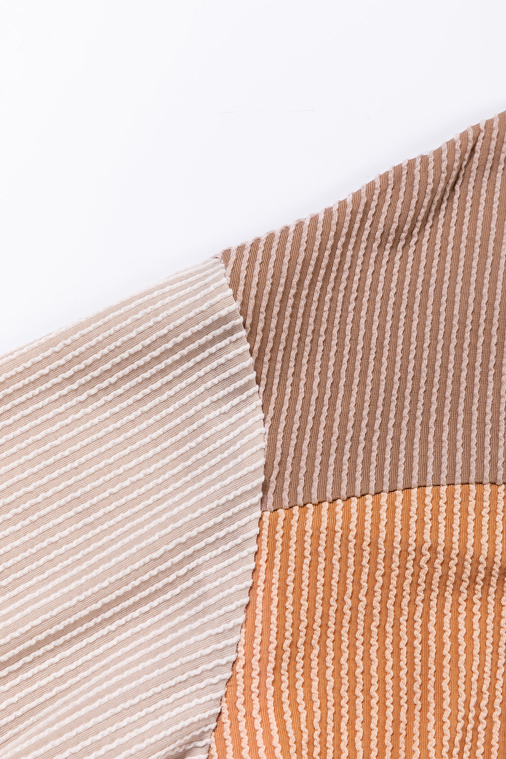Khaki Colour Block Long Sleeve Ribbed Loose Top eAura