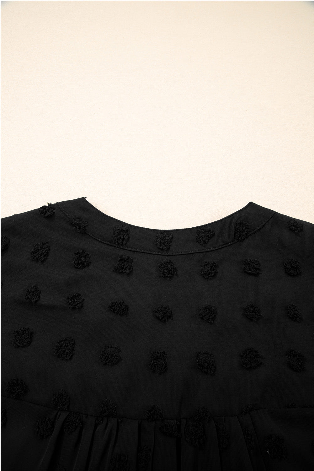 Black Dotty Textured Notched Neck Plus Ruffled Dress BB Fashion Outlet