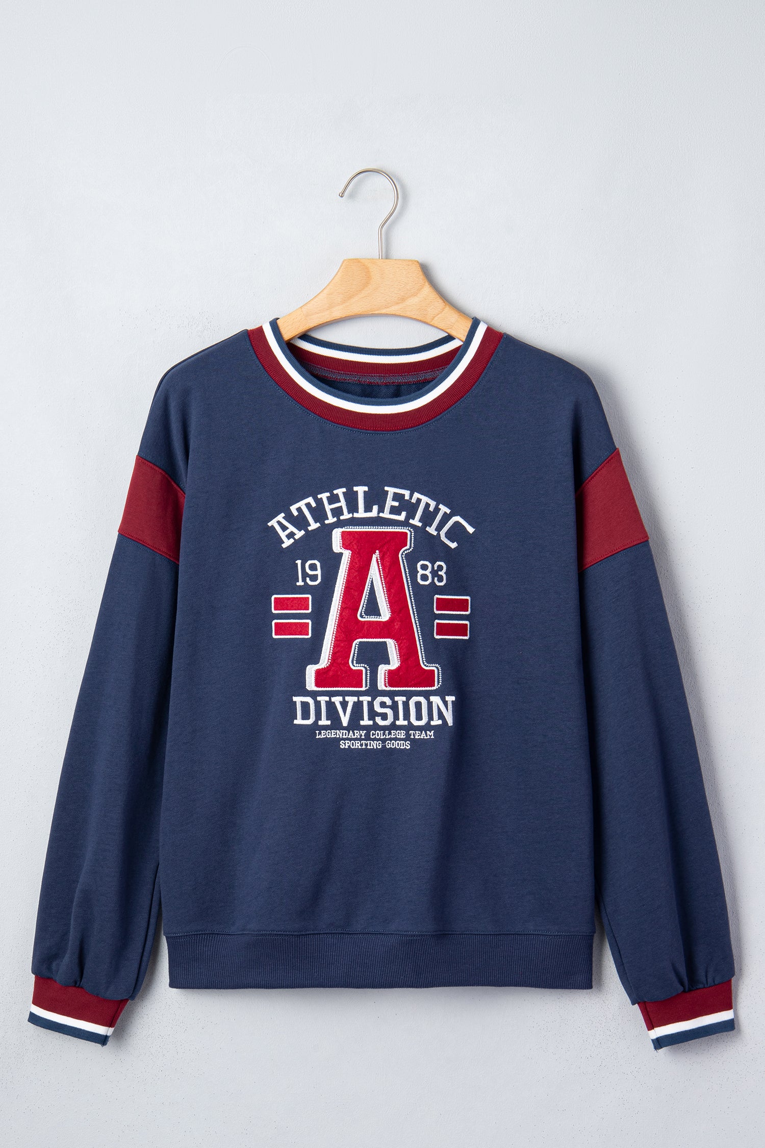 Patchwork Round Neck Long Sleeve Sweatshirt – Sail Blue