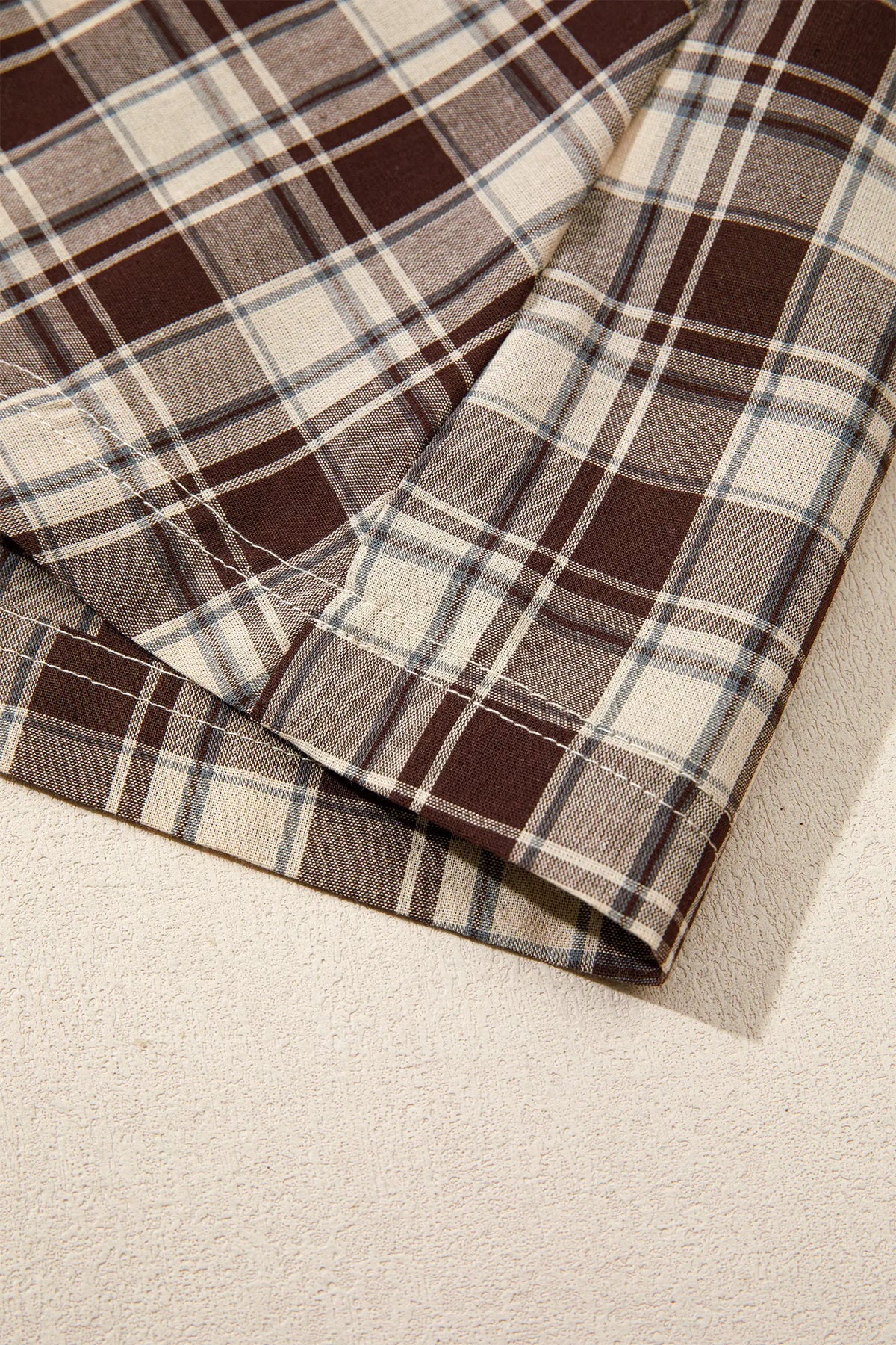 Plaid Long Sleeve Short Shift Mini Dress – Brown