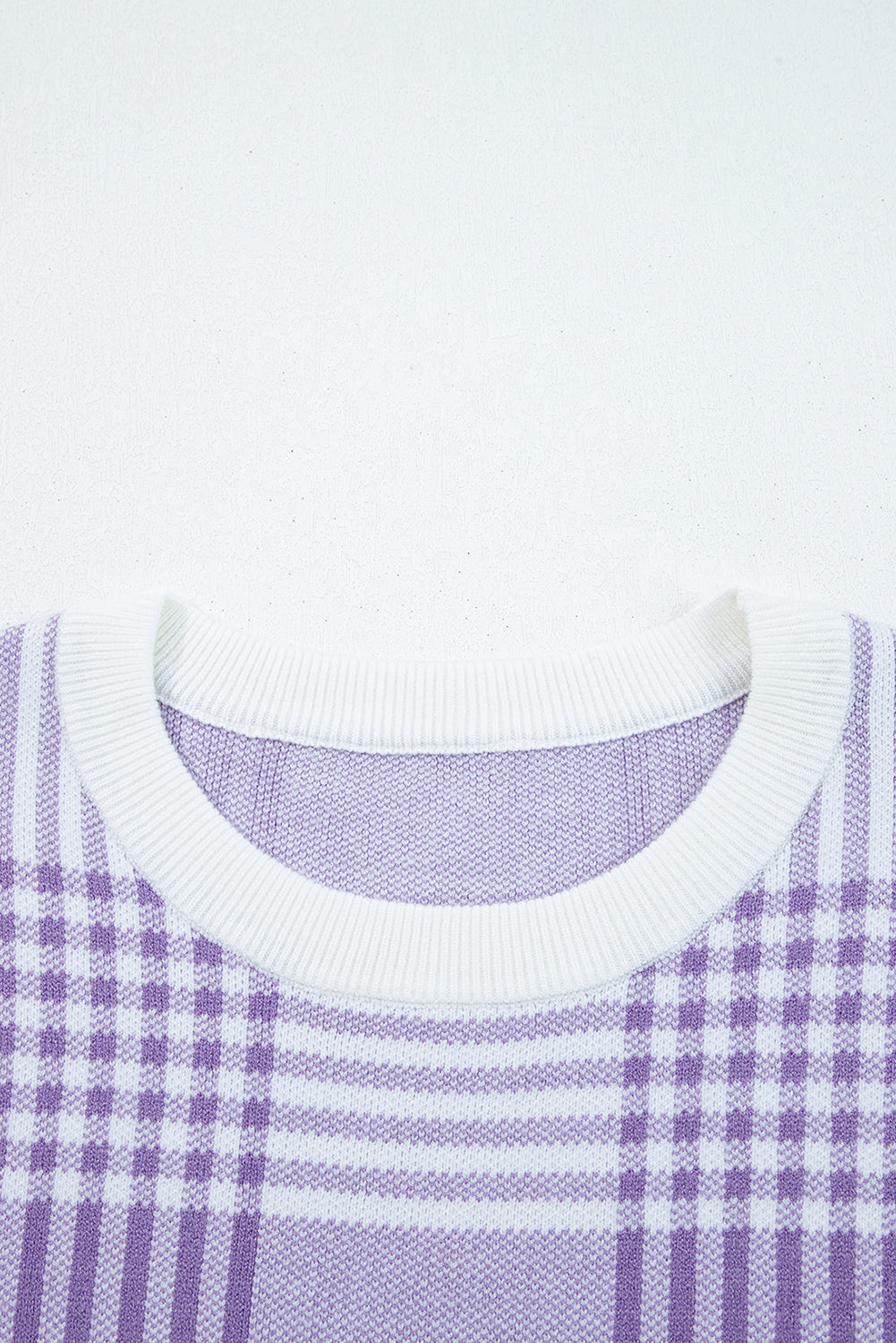 Lilac Plaid Print Ribbed Trim Loose Sweater - eAura