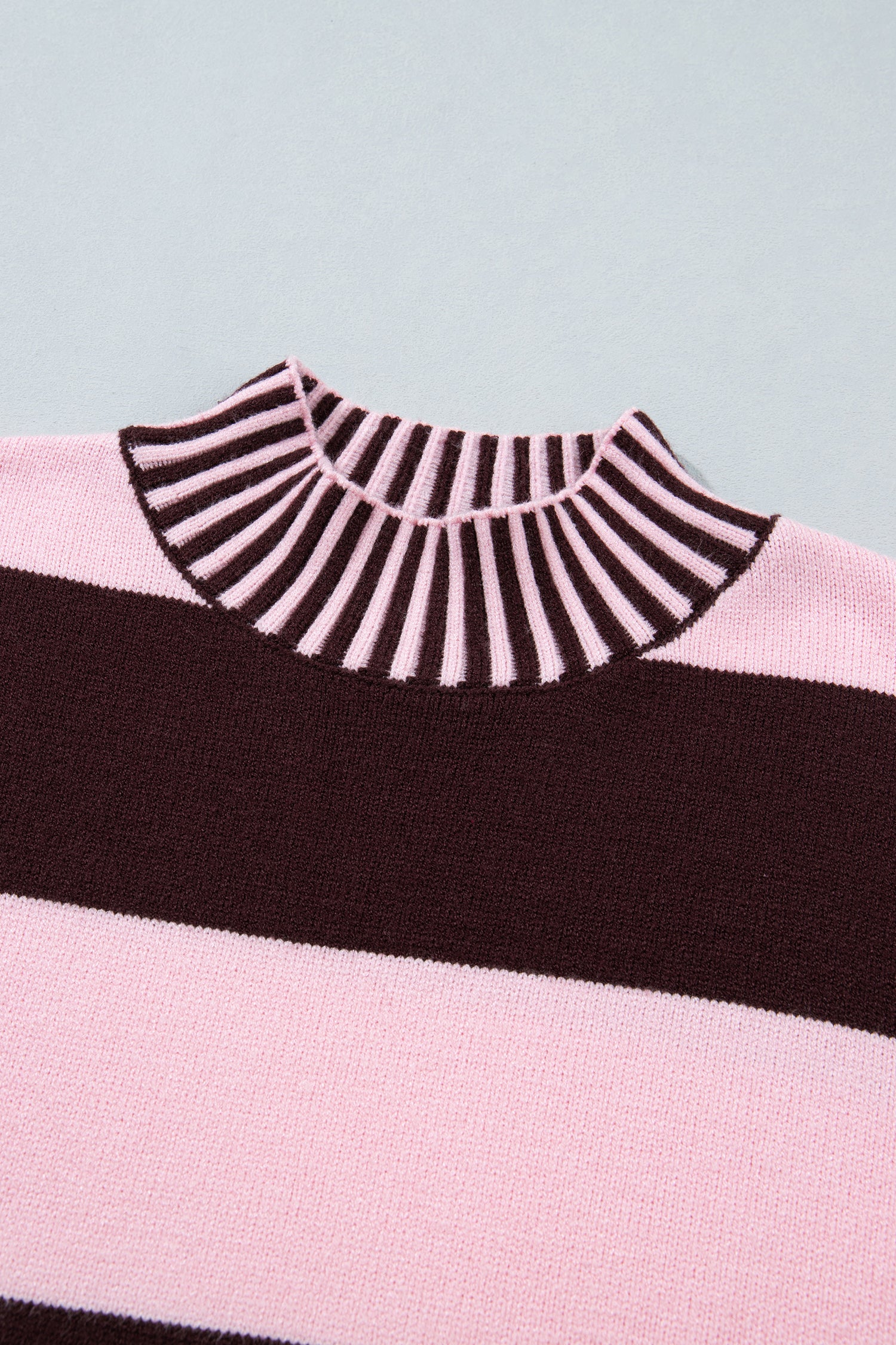 Contrast High Neck Dropped Shoulder Relaxed Pullover Sweater – Pink Stripe