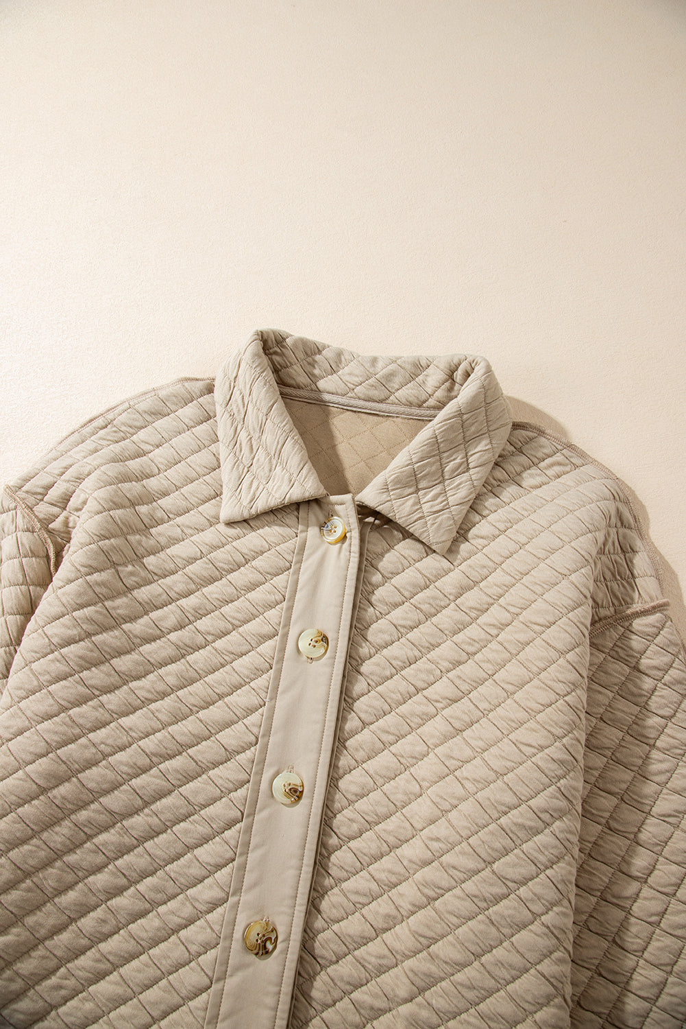 Jet Stream Solid Colour Quilted Puffer Buttoned Shacket eAura