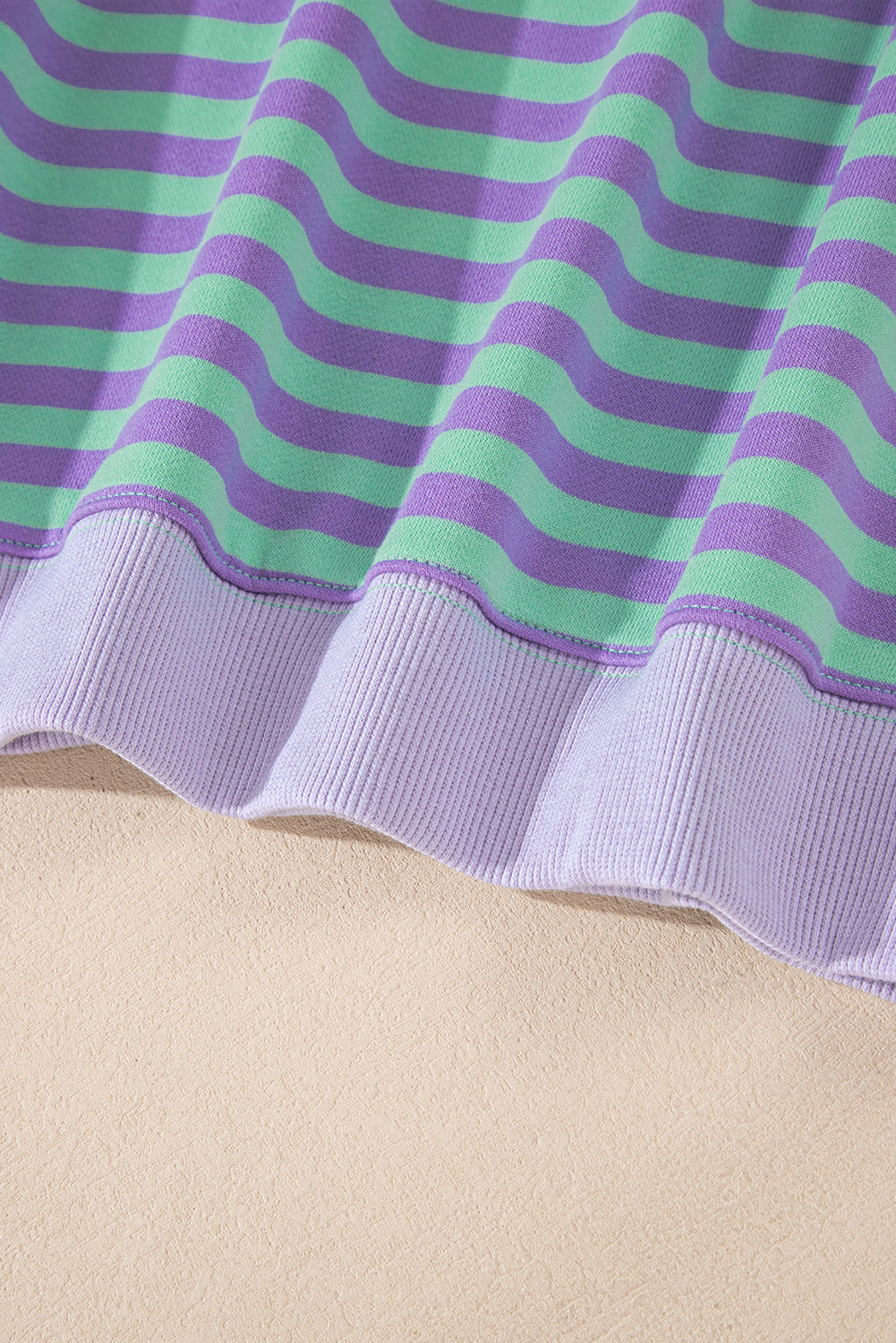 Striped Contrast Ribbed Trim Crossed Stitch Drop Shoulder Sweatshirt - eAura