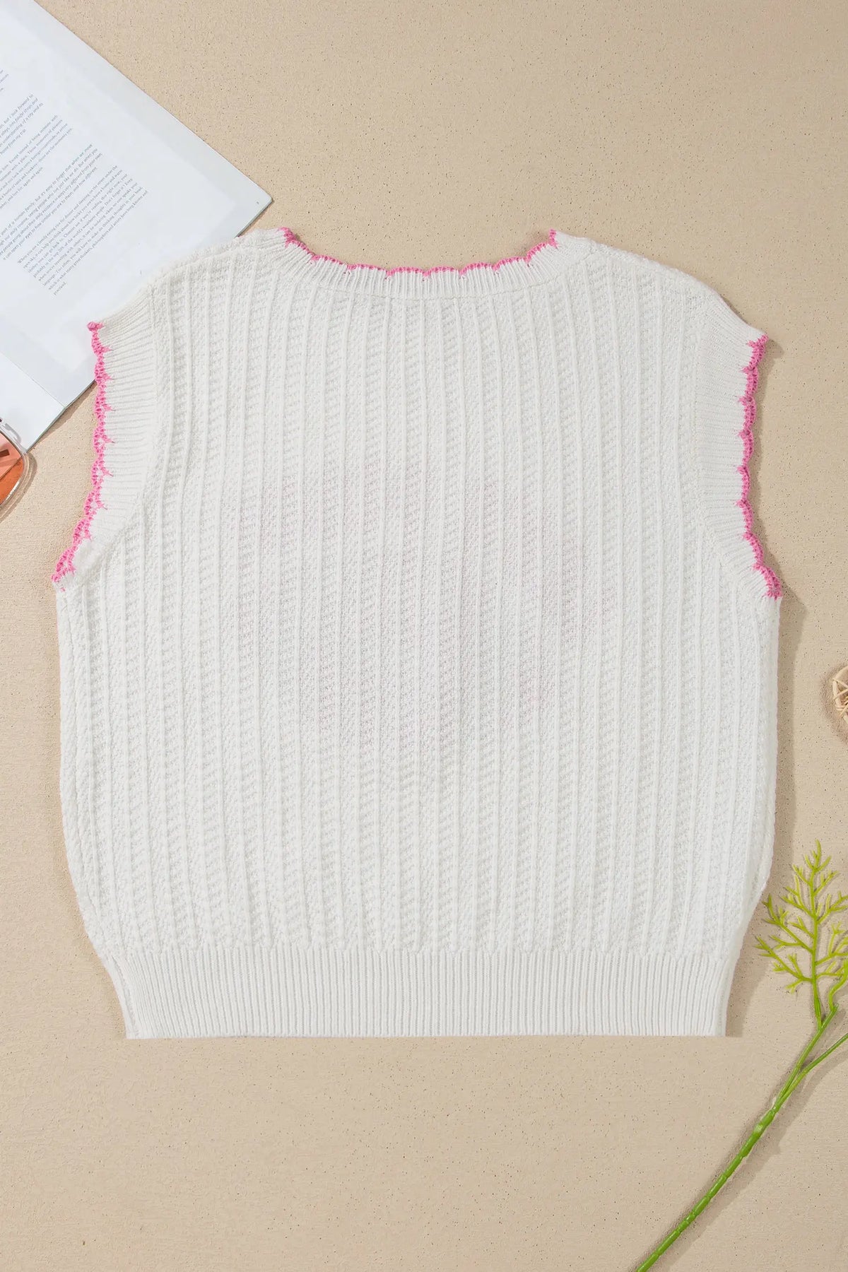 Lets Play Rugby Pattern Textured Knit Casual Shift Sweater Vest – White