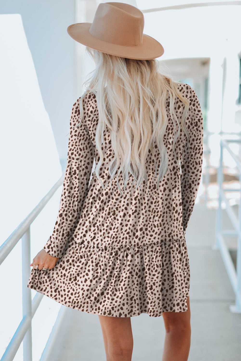 Leopard Animal Print Tiered Long Sleeve Dress eAura