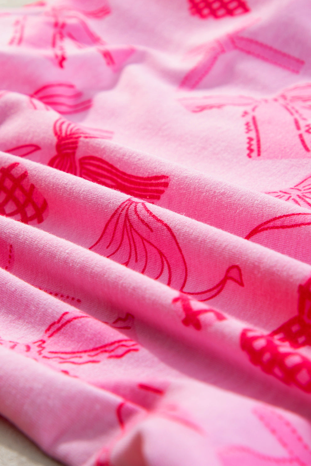 Pink Bow Knot Print Lapel Collar Short Sleeve and Pants Pyjamas Set Beagle Boutique Fashion Outlet