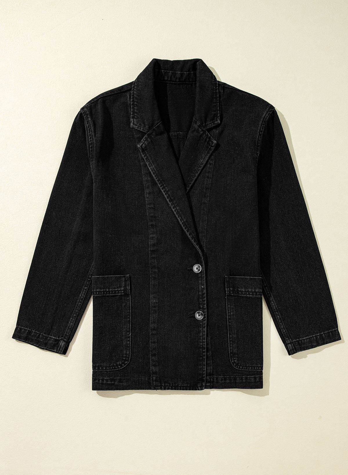 Black Side Pockets Lapel Collar Denim Jacket eAura