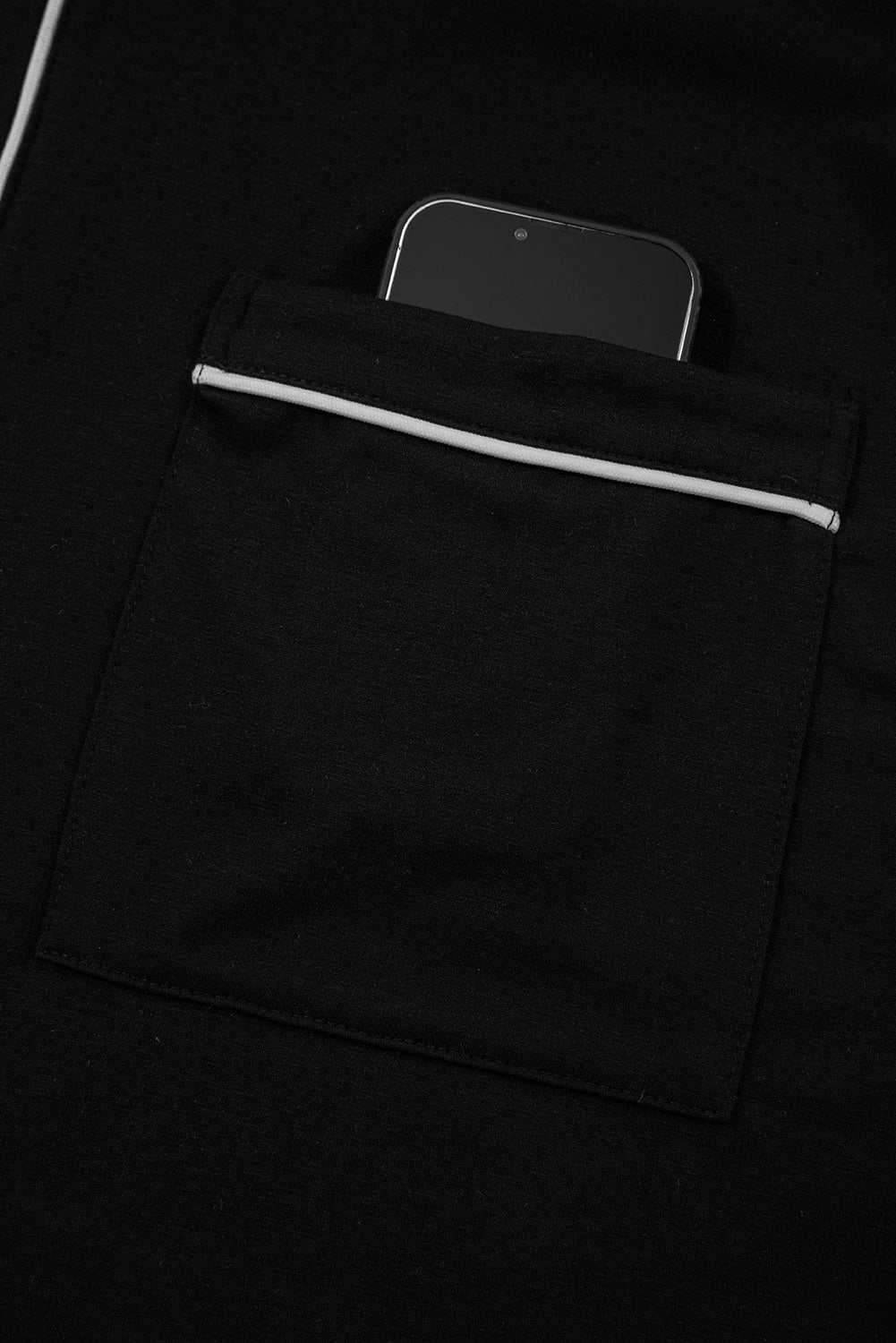 Black Contrast Trim Hooded Lounge Cardigan and Trousers Sleepwear Set - eAura