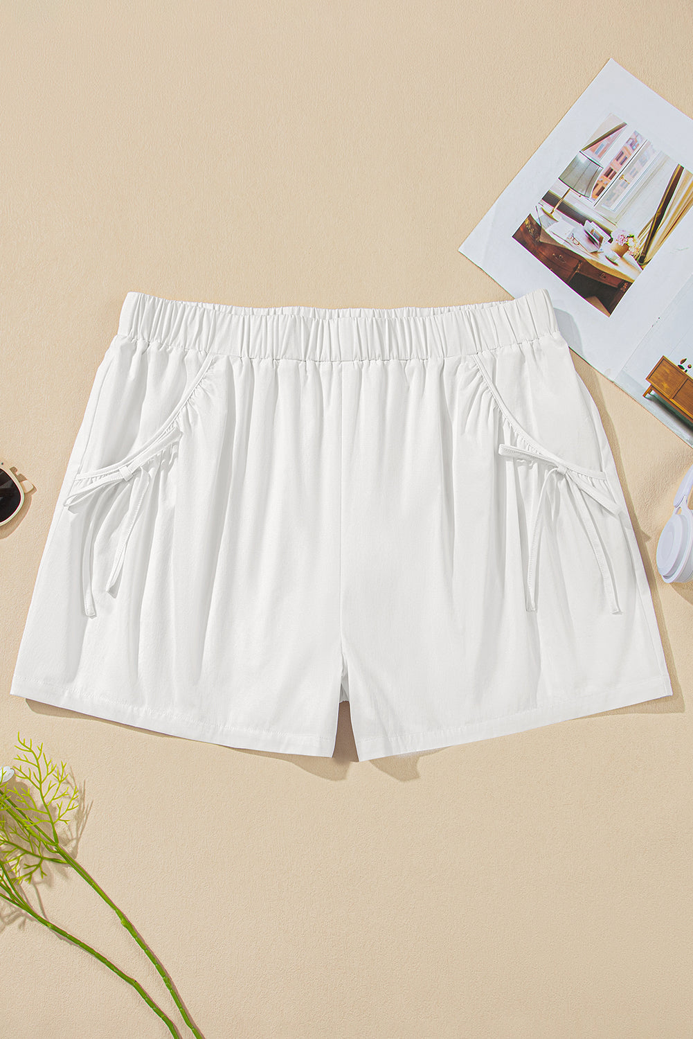 White Bow Decor Pockets Plus Size Shorts BB Fashion Outlet