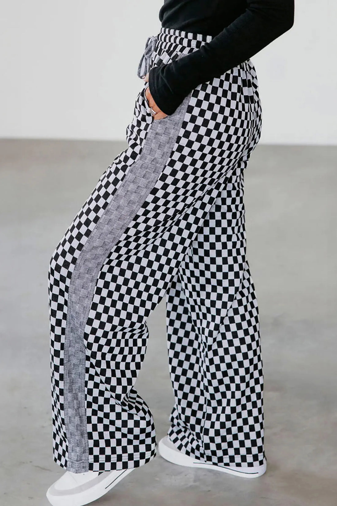 Checkerboard Drawstring Waist Casual Trousers