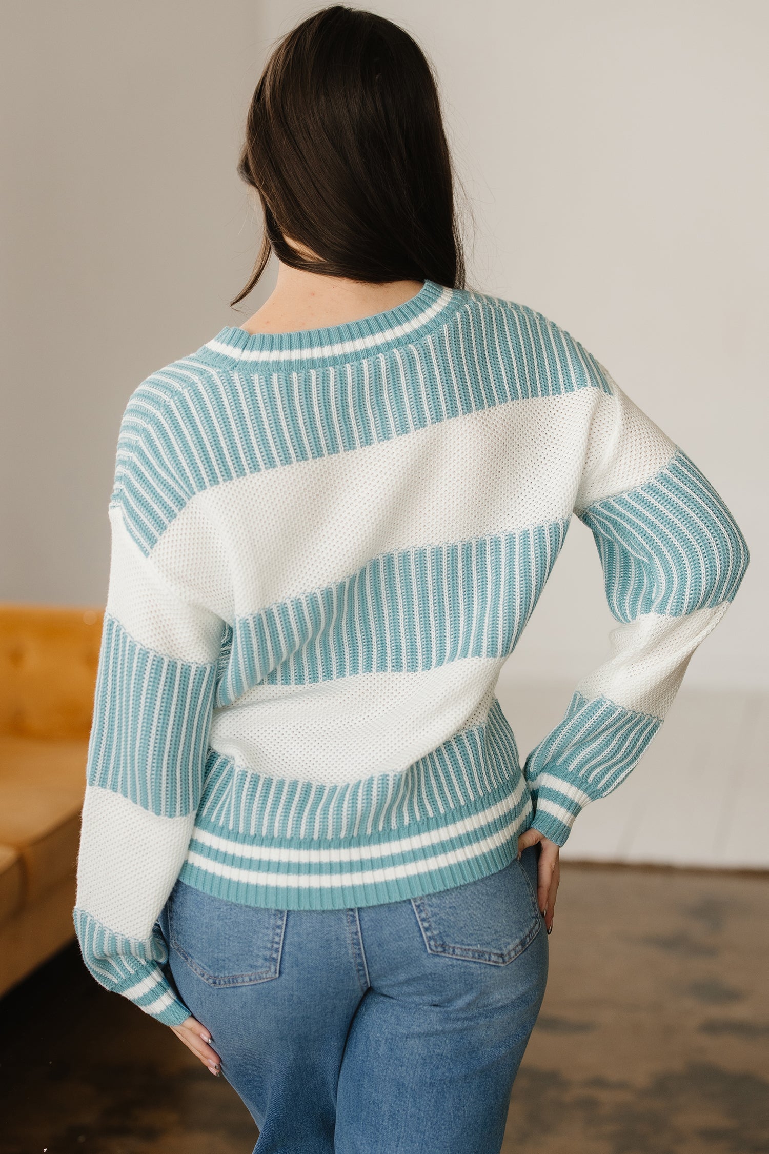 Two Tone Striped Patchwork Drop Shoulder Oversized Sweater - Sweaters & Cardigans/Sweaters