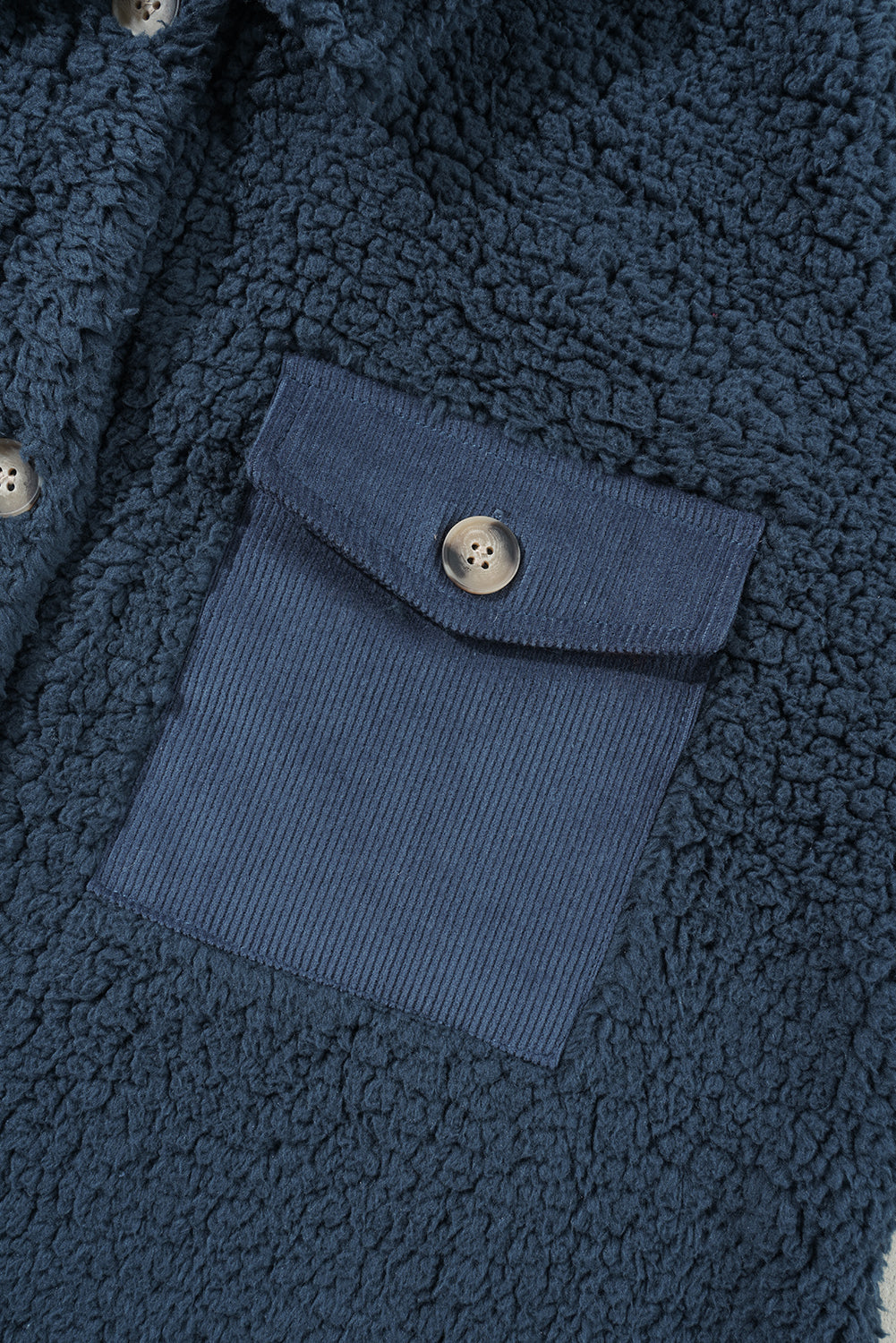 Blue Contrast Flap Pocket Single Breasted Teddy Coat Dear-Lover Dropshipping