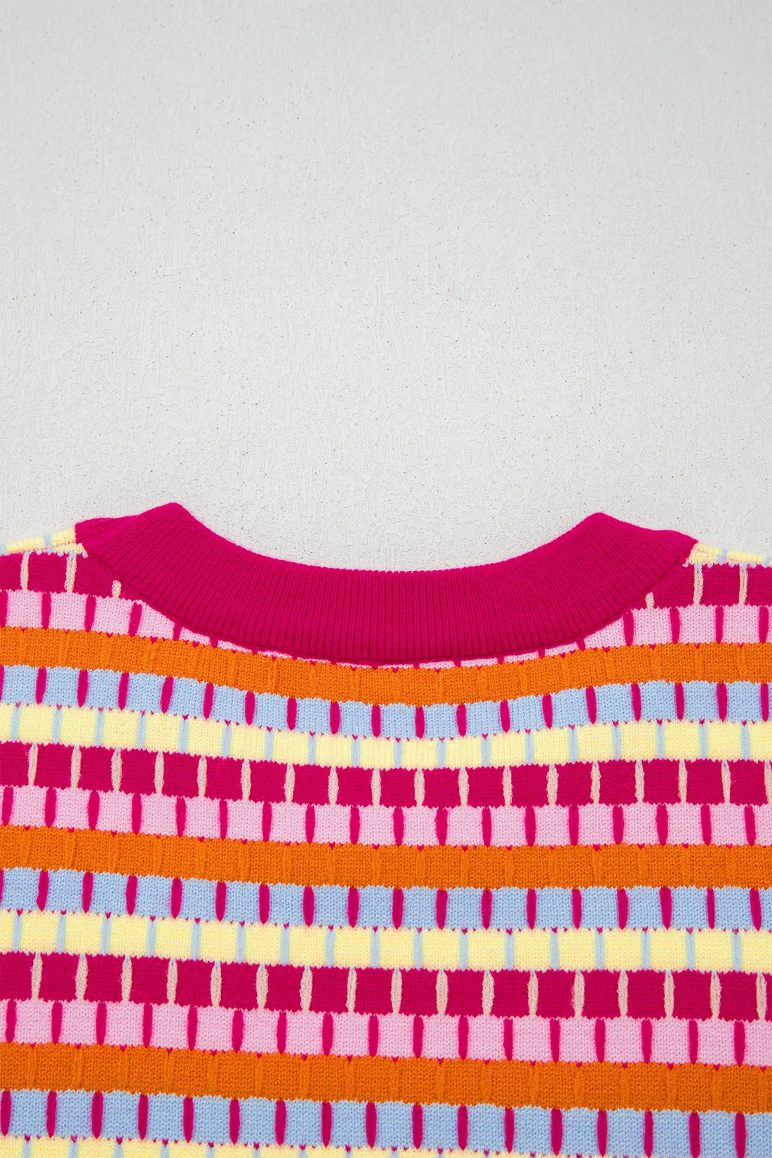 Abstract Striped Knit Short Sleeve Sweater