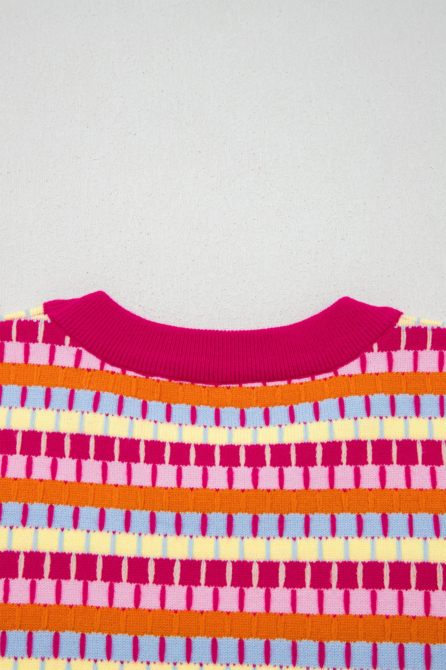 Abstract Striped Knit Short Sleeve Sweater