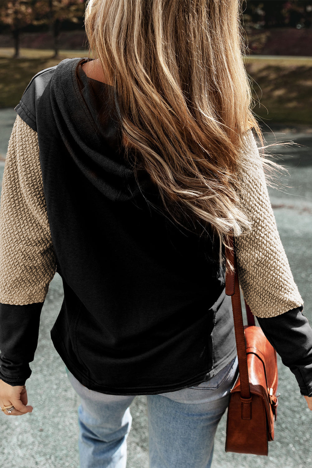 Mist Green Contrast Sleeves Patchwork Colourblock Hoodie eAura