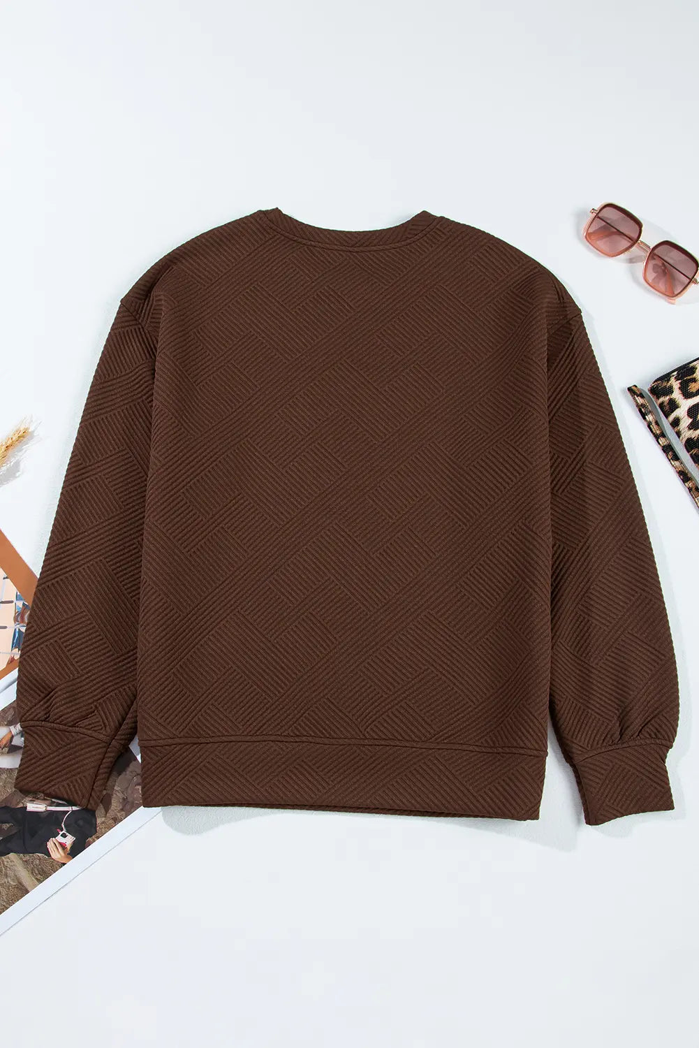 Jungle Solid Colour Textured Round Neck Drop Shoulder Pullover Sweatshirt – Green