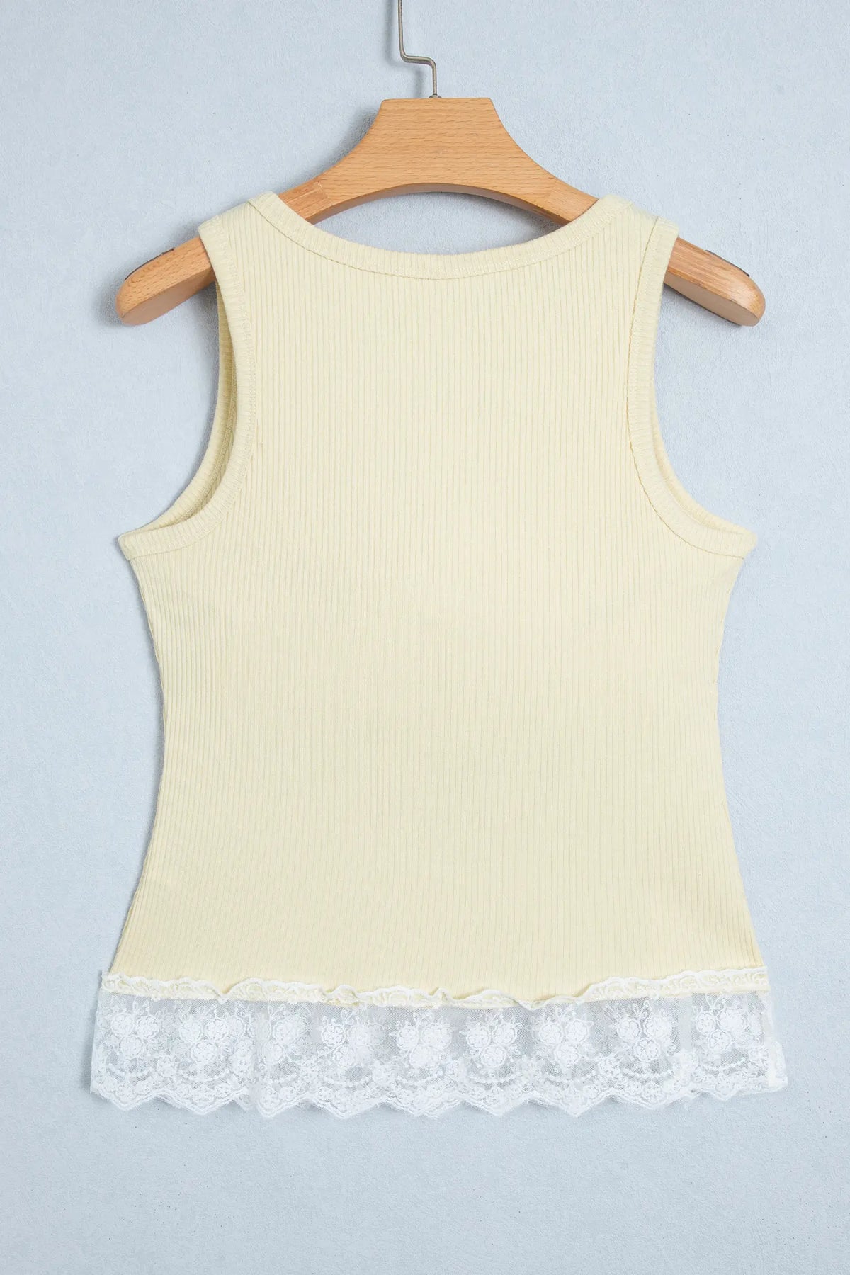 Ribbed Knit Sweet Lace Hem Vest – Beige