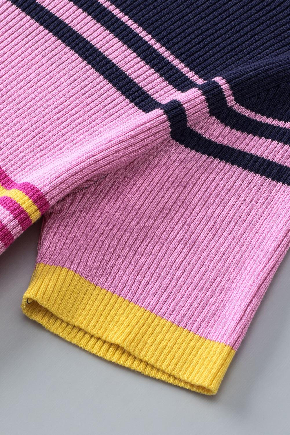 Pink Mixed Stripes Ribbed Knit Top eAura
