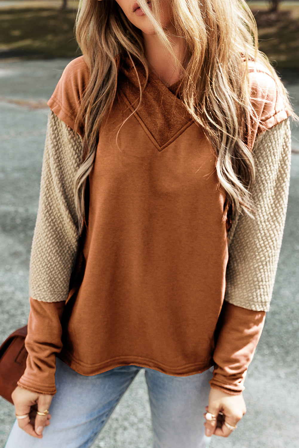 Mist Green Contrast Sleeves Patchwork Colourblock Hoodie eAura