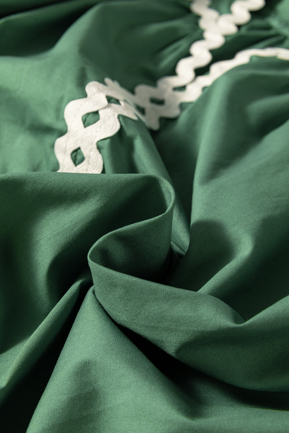 Mist Green Ric Rac Trim Tie Split Neck Short Sleeve Blouse eAura