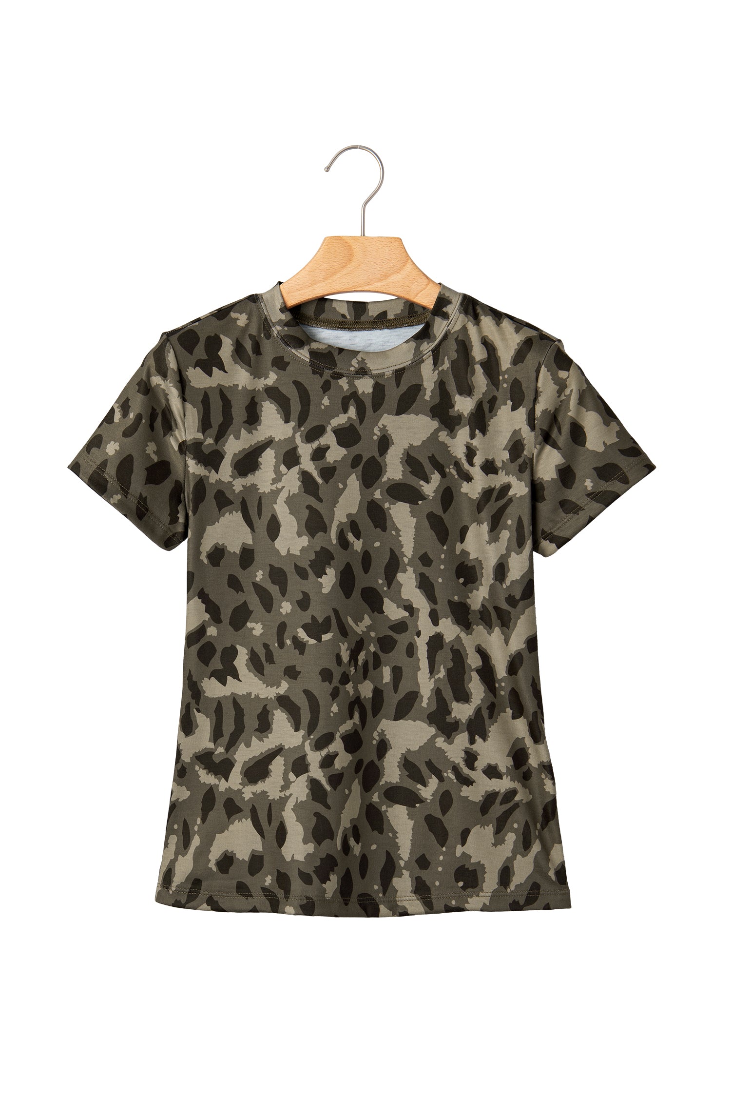 Retro Leopard Print Mock Neck Slim Tee – Brown