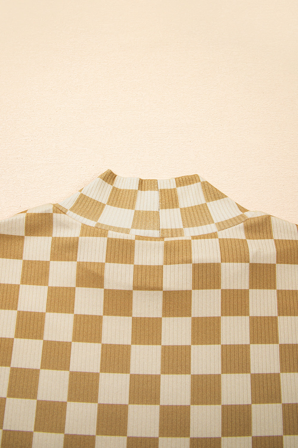 Check Pattern Turtleneck Ribbed Slim Long Sleeve Tee - eAura