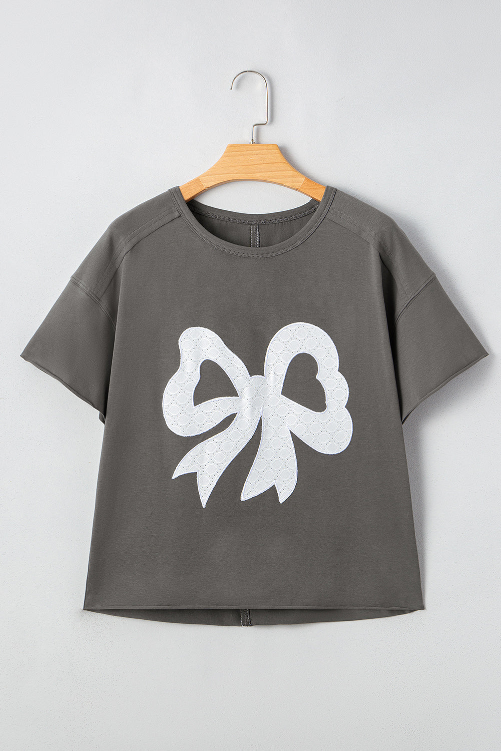 Bow Raw Edge Drop Shoulder Casual T Shirt eAura