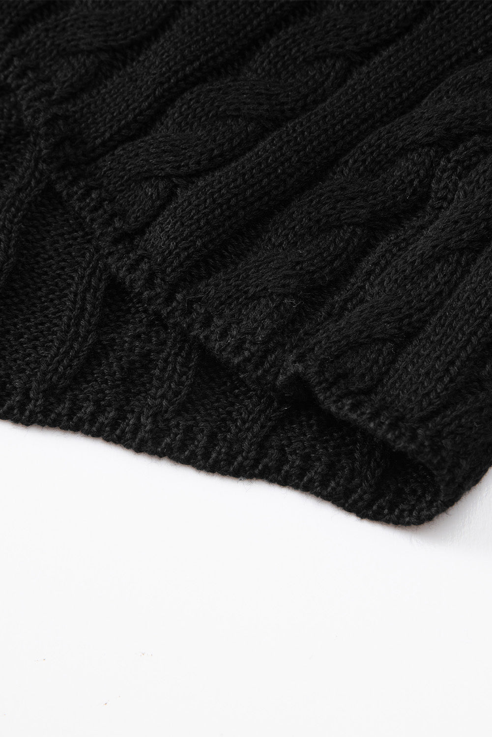 Black Crew Neck Cable Knit Short Sleeve Sweater eAura