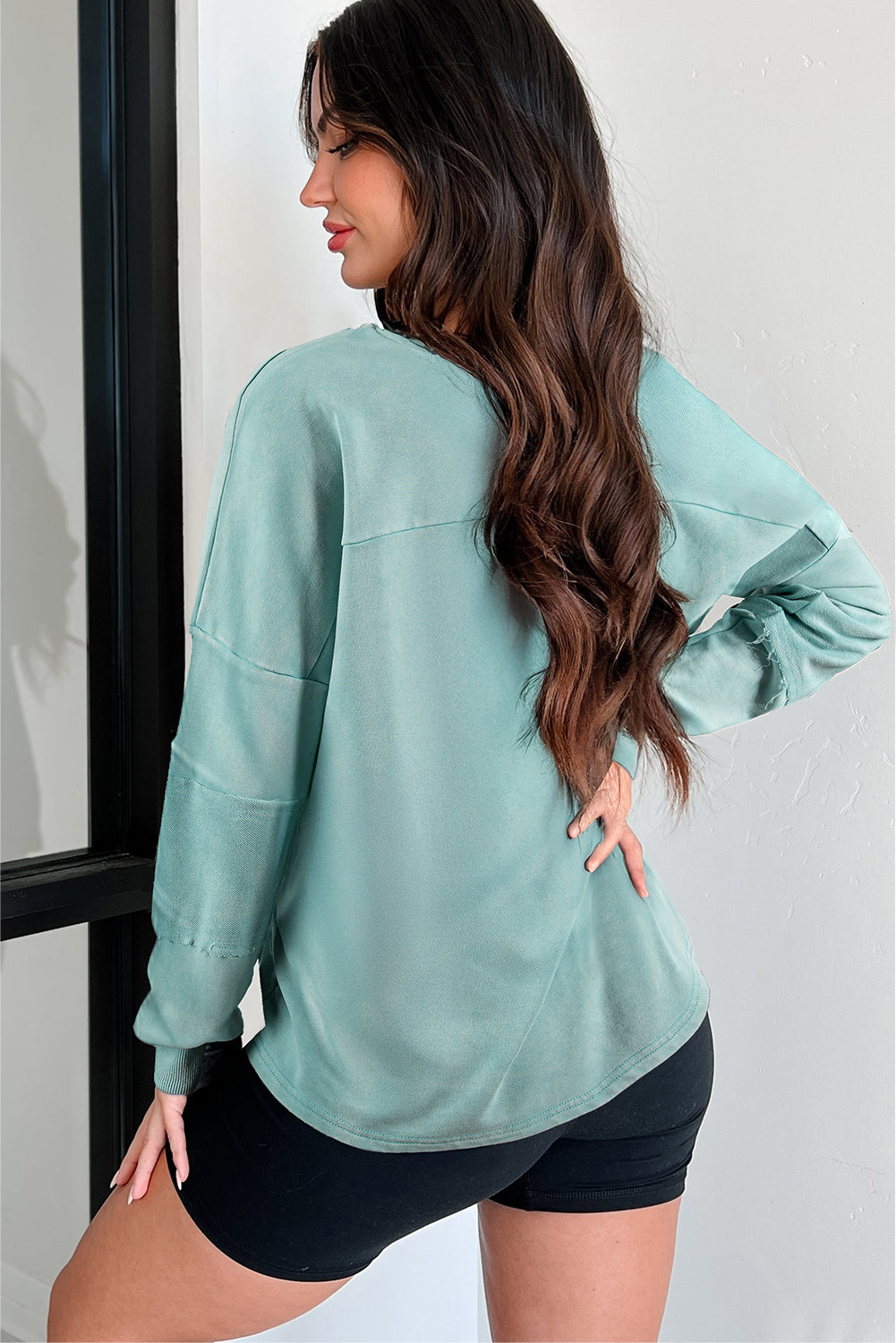 Mineral Wash Exposed Seam Buttoned V-Neck Pullover Top Dear-Lover Dropshipping