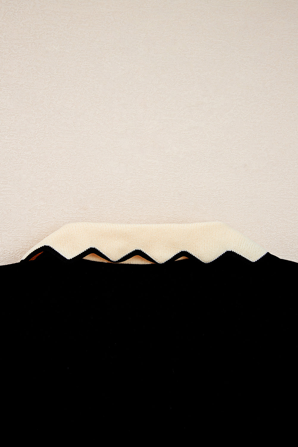 Scallop Trim Colour Block Long Sleeve Collared Top - eAura