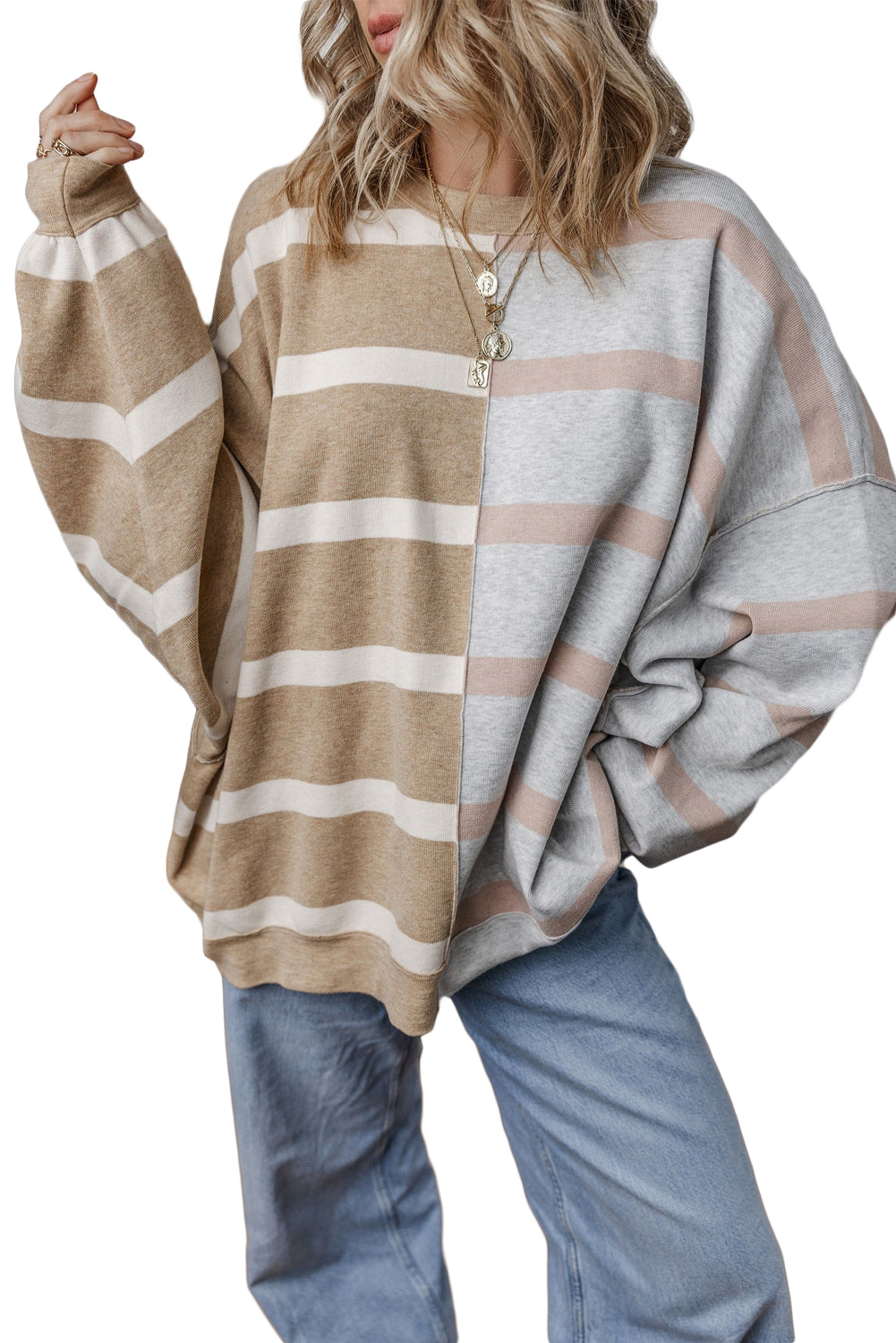 Pink Stripe Colourblock Oversized Sweater eAura