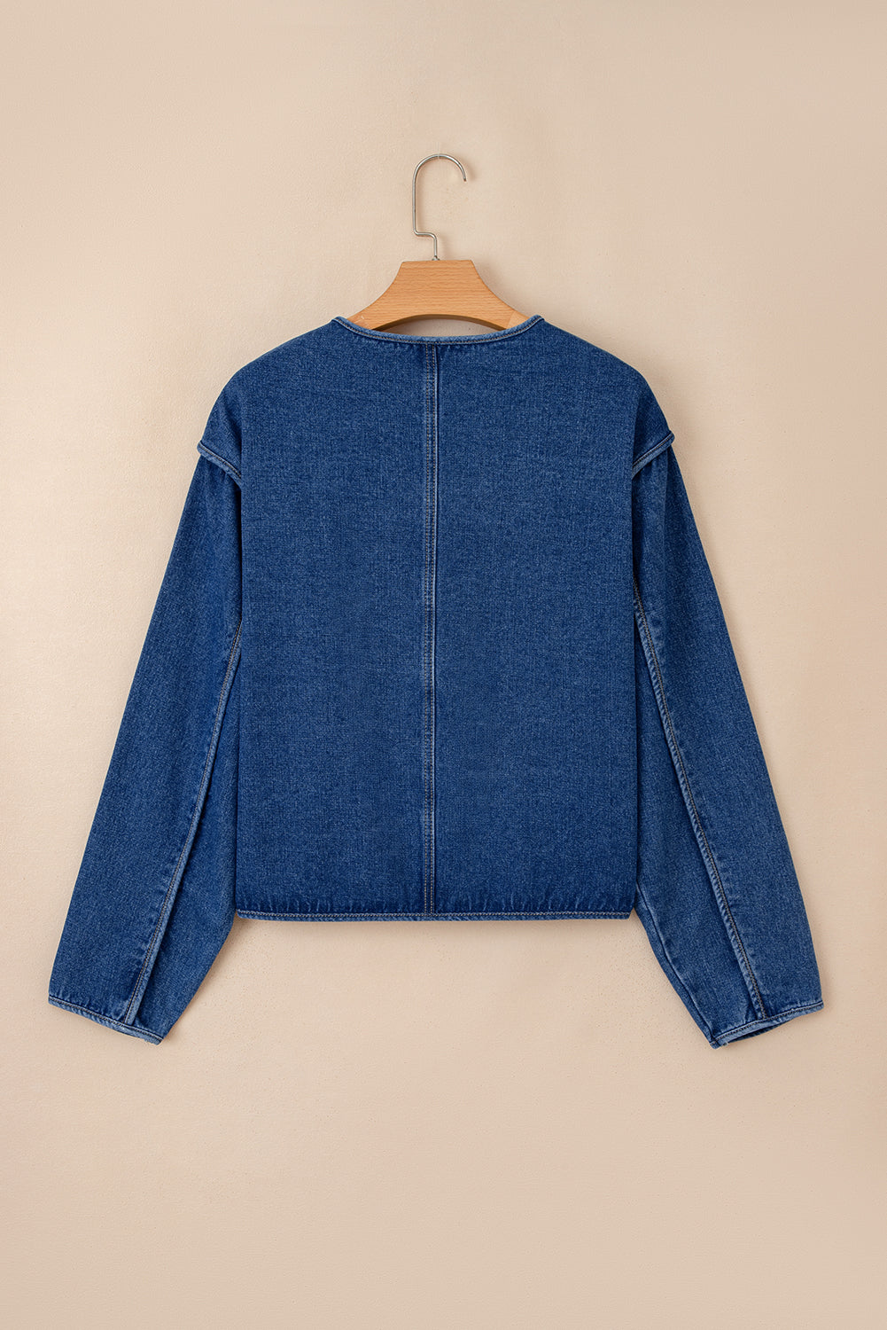 Blue Fastening Big Patched Pockets Straight Cut Deep Wash Denim Jacket - eAura