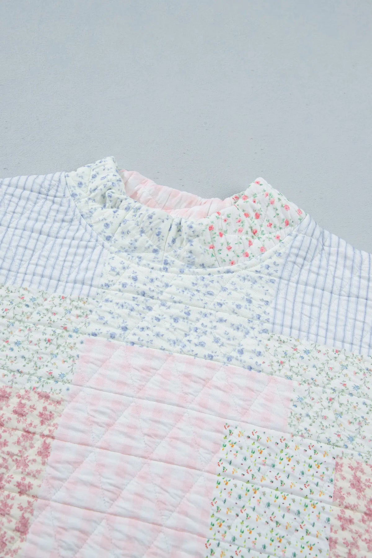Floral Quilted Mock Neck Top and Short Set – Multicolour