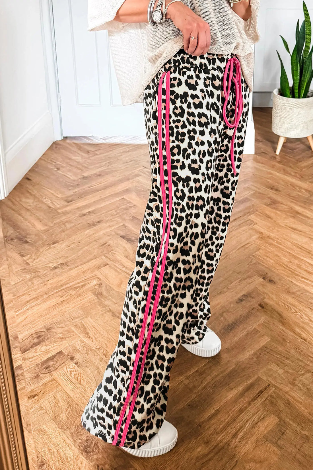 Side Stripe Leopard Wide leg Trousers – Rose