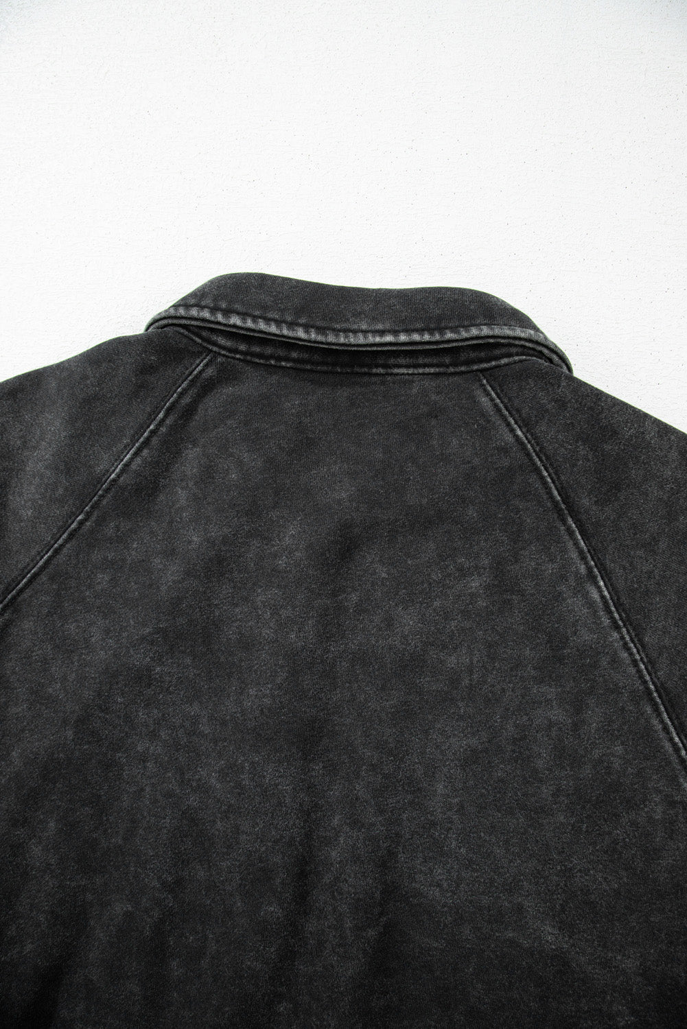 Black Solid Snap Buttons Collared Balloon Sleeve Oversized Sweatshirt eAura