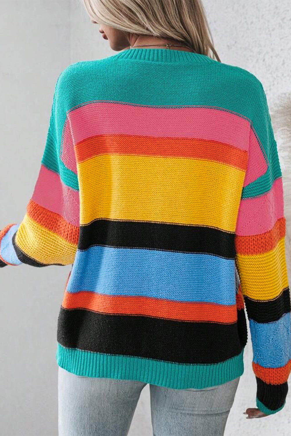 Yellow Colourblock Mixed Textured Drop Shoulder Sweater eAura