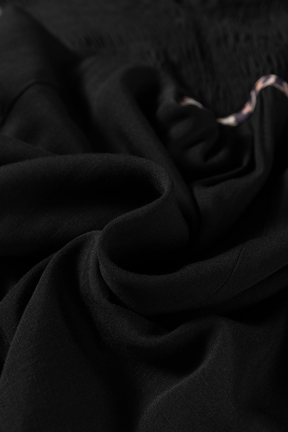 Collared V-Neck Smocked Detail Contrast Leopard Trim Bracelet Sleeve Long Dress - eAura