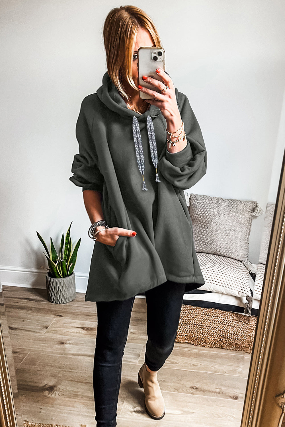 Fleece Lined Adjustable Longline Hoodie eAura