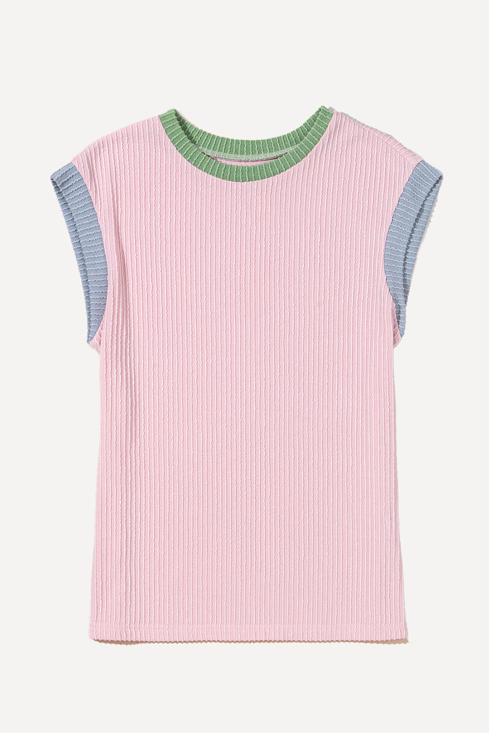 Colour Block Ribbed Knit Crew Neck Tee
