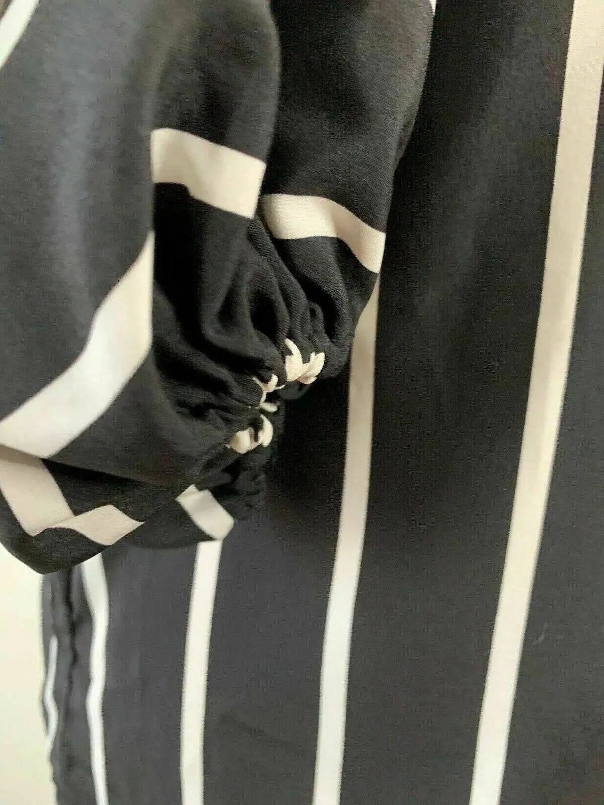 SHEIN Bishop Sleeve Blouse Striped Black & White Top Size M 10 - BB Fashion Outlet