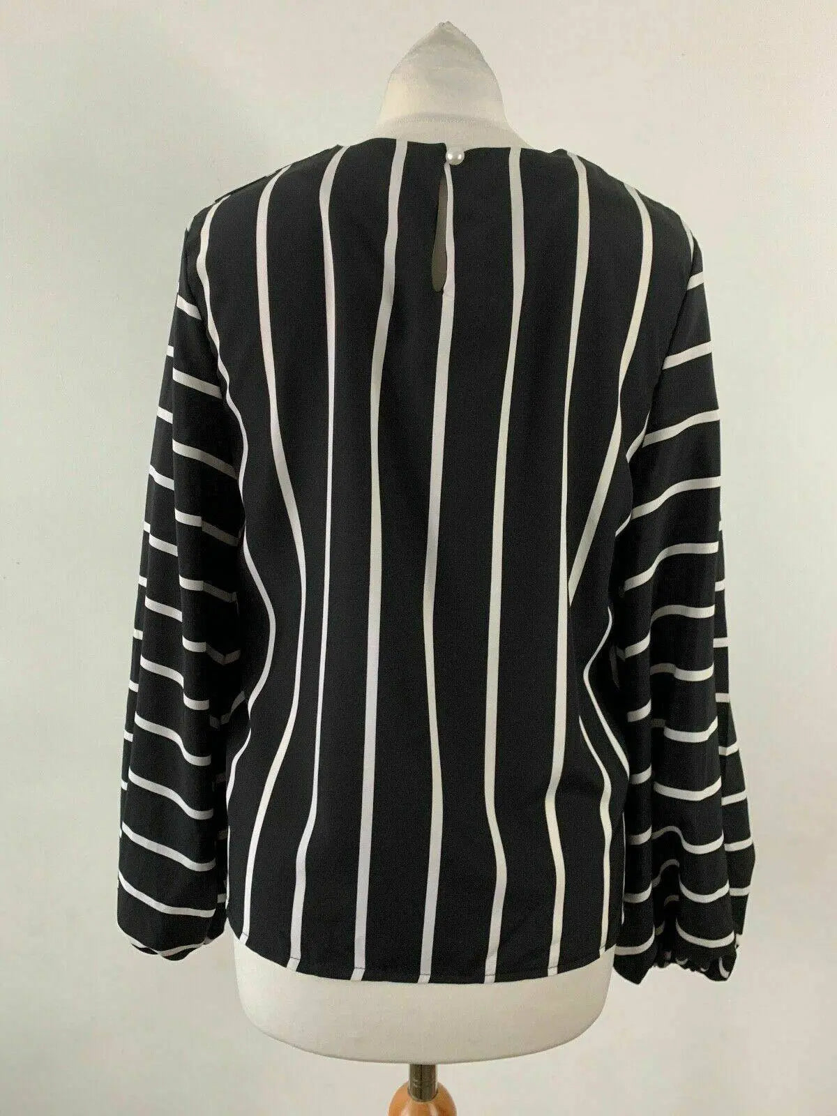 SHEIN Bishop Sleeve Blouse Striped Black & White Top Size M 10 - BB Fashion Outlet