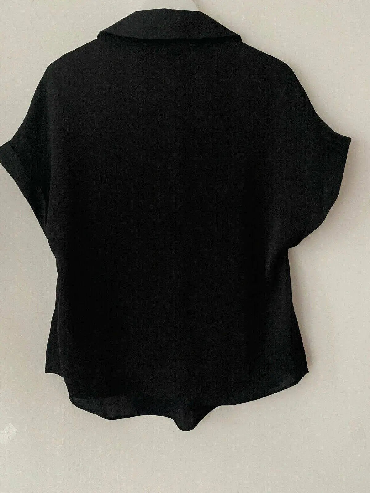 Very Black Satin Type Collared V-Neck Blouse Size 8 - Beagle Boutique Fashion Outlet