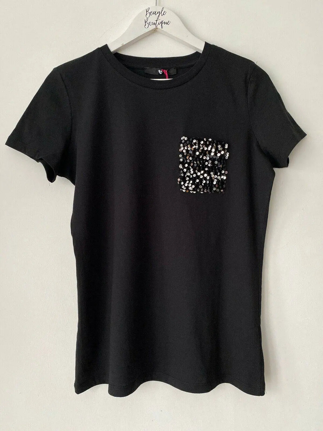 Very Black T-Shirt Sequin Pocket Size XS 6 - 8 - BB Fashion Outlet