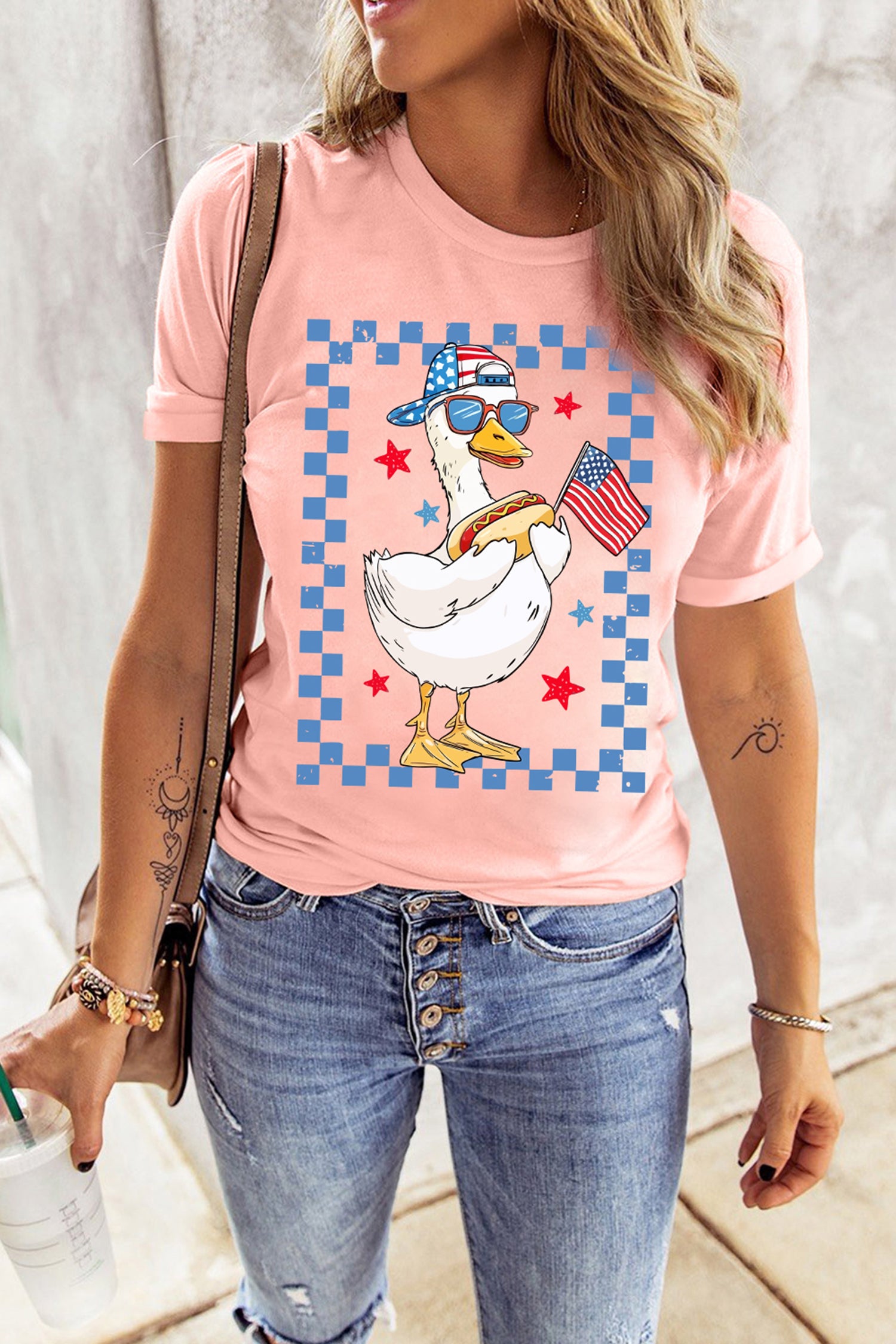 America Goose 4th Of July Patriotic Flag Graphic T Shirt – Pink