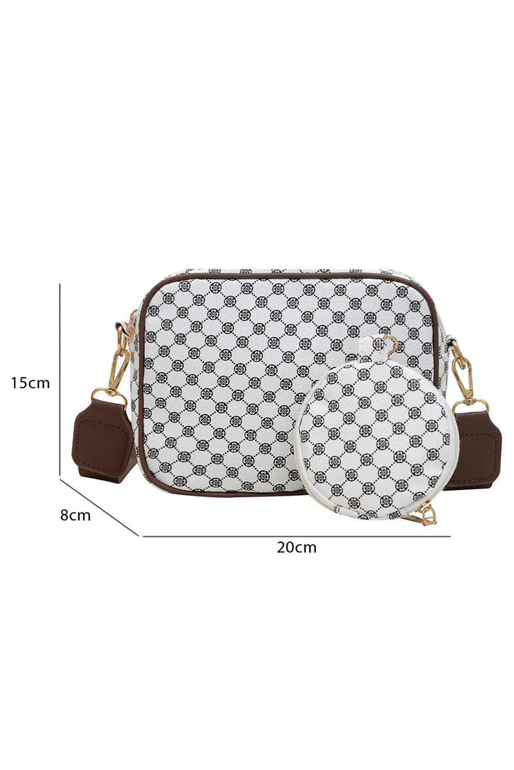 Coffee PU Leather Geometric Pattern Adjustable Strap Shoulder Bag with Wallet