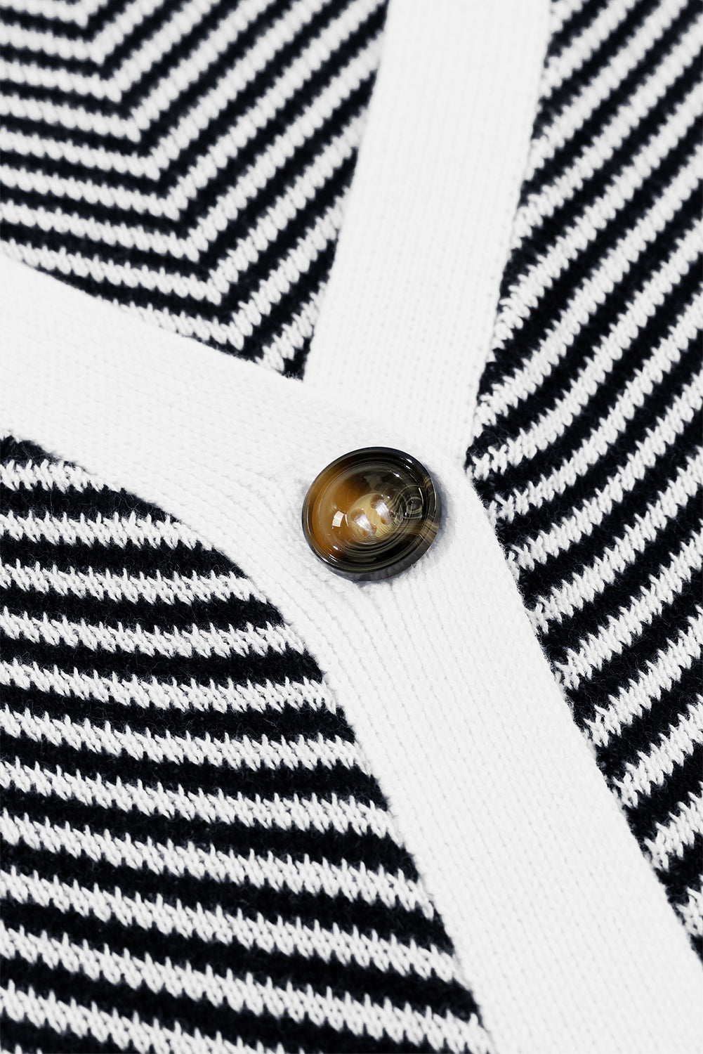 Buttoned V-Neck Chevron Striped Cardigan eAura