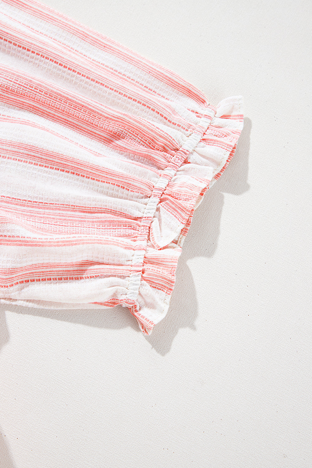 Pink Stripe Plus Size Tassel Tie Frilled Detail Short Sleeve Blouse BB Fashion Outlet