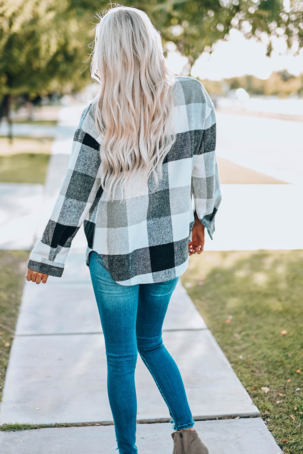 Khaki Plaid Colour Block Buttoned Long Sleeve Jacket with Pocket Beagle Boutique Fashion Outlet